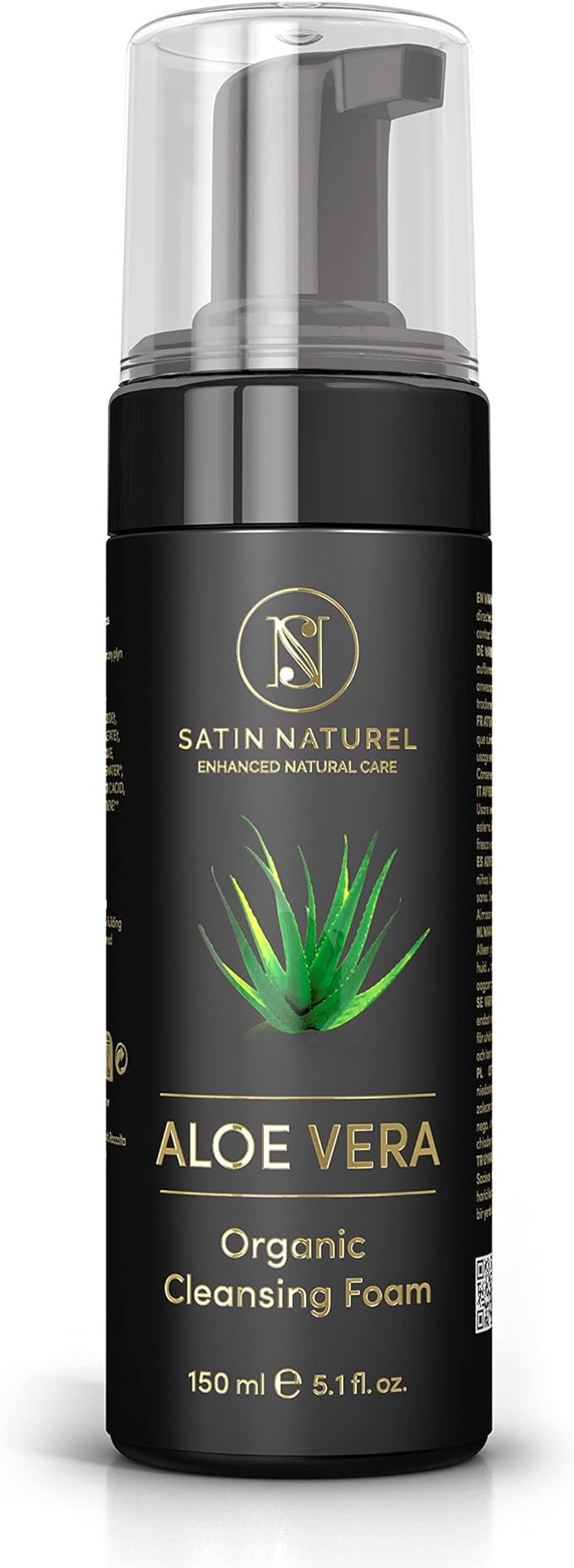 Mousse Nettoyante Visage Bio à l&rsquo; Aloe Vera pour Peaux Sensibles – Peau Visiblement plus Saine et Illuminée – Nettoyant Visage Femme et Homme 150ml – Formule Vegan et Clean Beauty