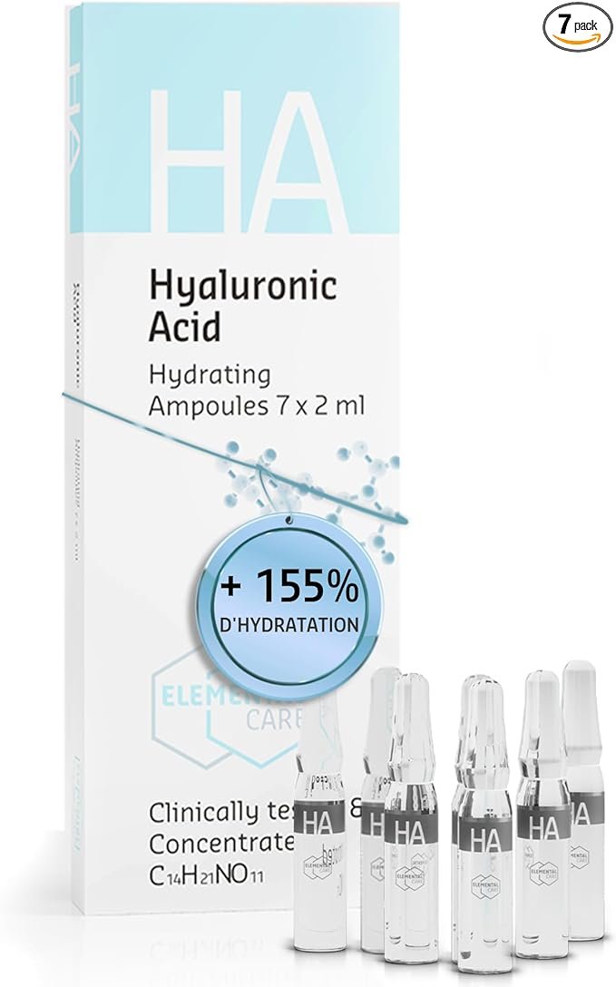+155% d&rsquo; Hydratation de la Peau en 1h, Ampoules Concentrées en Acide Hyaluronique Serum Visage – Soins pour le Visage Hydratant pour un Lifting Visage 7x2ml, Cliniquement Testé