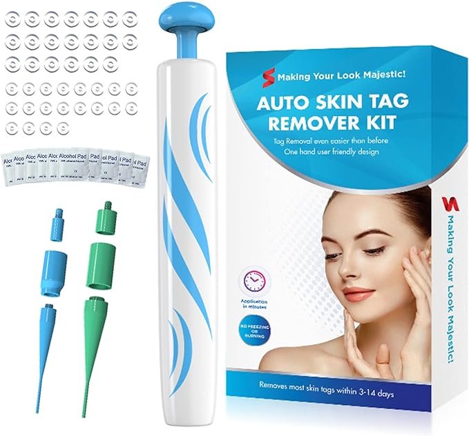 Kit D&rsquo;élimination Acrochordons,40PCS(2-8mm)Acrochordons Traitement,Anti Acrochordons Kit,Convient à Toutes les Parties du Corps, Pratique et Efficace Bleu