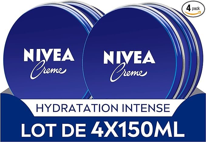 Crème visage, corps & mains (lot de 4 x 150 ml), crème hydratante à la texture onctueuse enrichie en Eucerit, soin hydratant multiusage pour toute la famille
