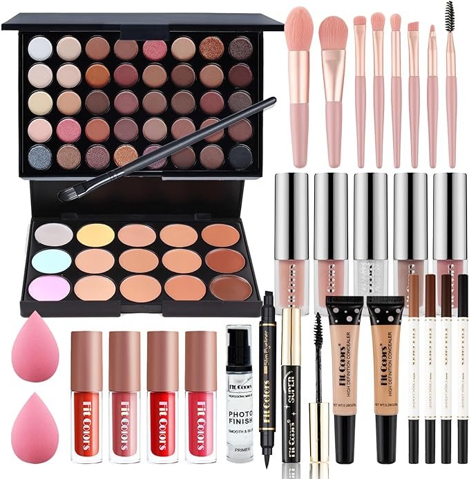 31Pcs Kit de maquillage Complet, Polyvalent Ensemble-cadeau de Cosmétique avec Fard à Paupières Palette Correcteur Brillant à Lèvres pour Femme, Tout-en-un Mallette de Maquillage Beauté de Voyage Set
