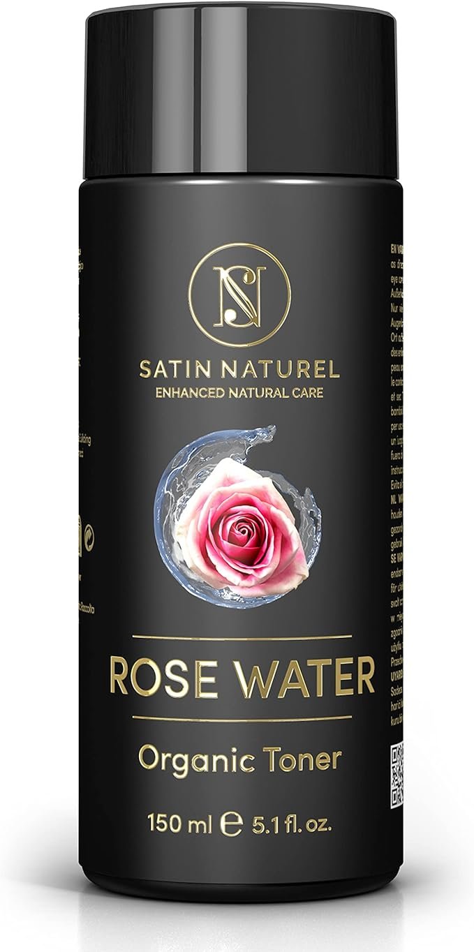 Lotion Tonique Bio à l´Eau de Rose et à l’Acide Hyaluronique – Nettoyant et soin pour le visage à l’aloe vera – Toner anti bouton et contre l´acné – Skincare tonic vegan – Satin Naturel