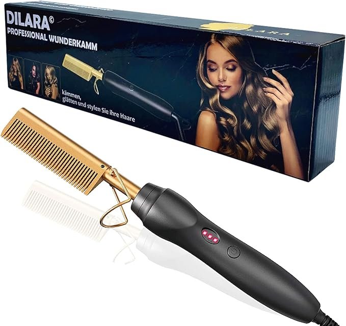 Premium Fer à lisser professionnel 2 en 1 I Brosse à cheveux et lissage en céramique avec technologie ionique pour lisser, peigner et coiffer les cheveux I Hot Heat Comb Hair Straightener pour femme