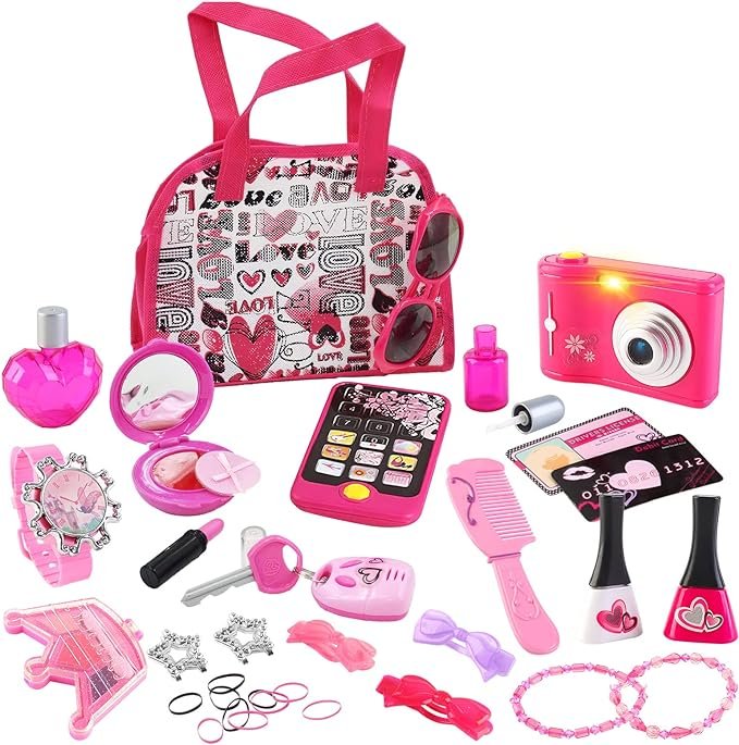 Sac à Main et Trousse de beauté pour Un Enfant Qui Suit Toutes Les dernières Tendances avec Maquillage, Accessoires, téléphone et caméra Inclus au Set