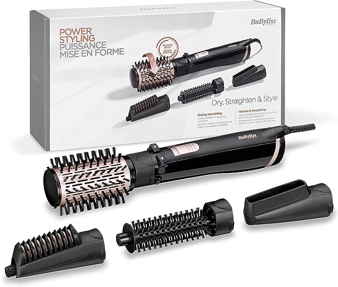 Brosse Soufflante Dry Amovible,Froid,Ionique,Silencieux, Straighten and Style 4-en-1 1000W Rotative AS200E Noir Céramique