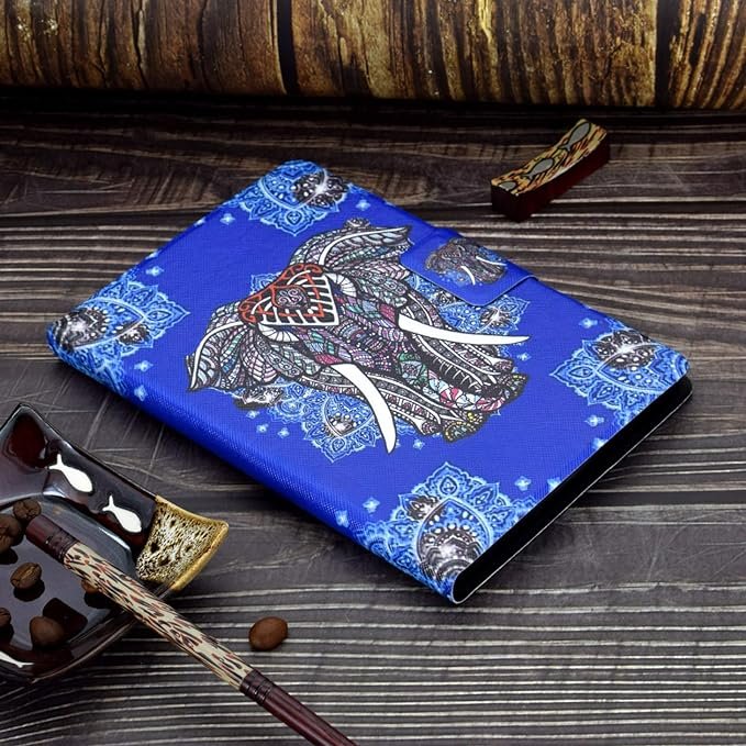Couverture Kindle,Kindle Fire Hd8 2020 Auto Wake Sleep Folk-Custom Elephant Cat Prints Smart Cover for Amazon Kindle Fire Hd8 2020 Magnetic Card Slots Stand Cover Case