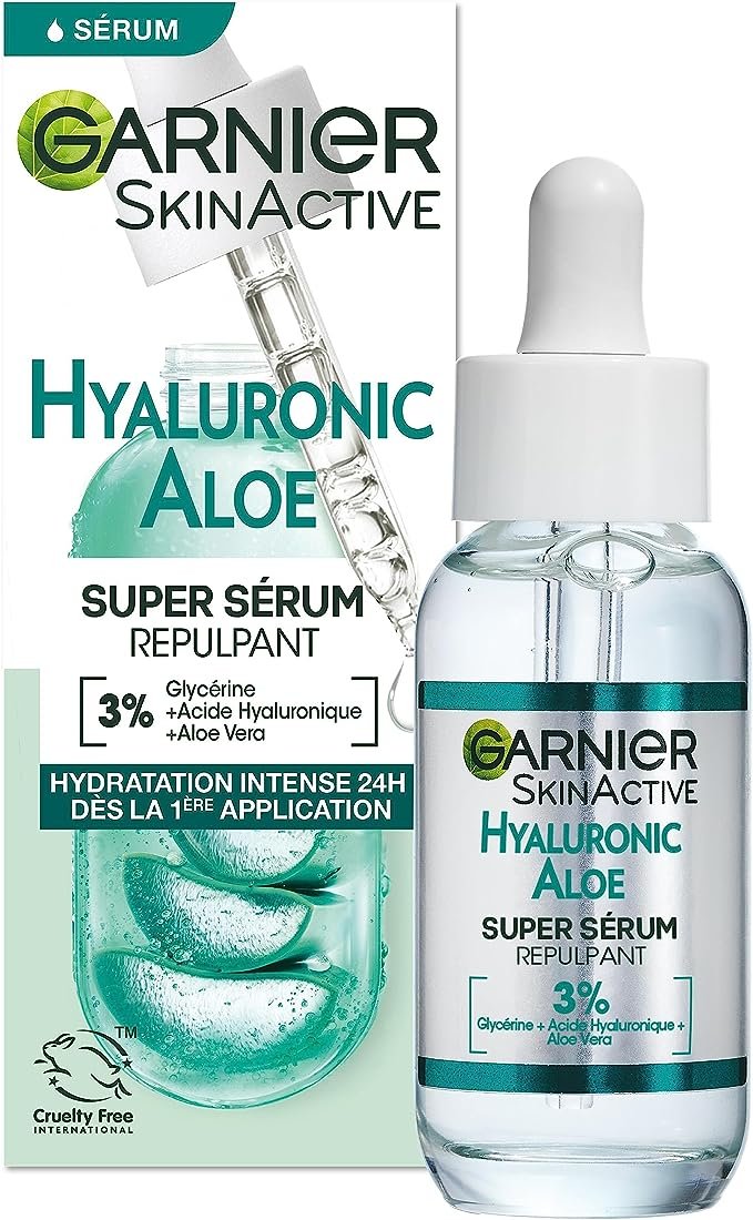 SkinActive – Sérum Gel Repulpant Hyaluronic Aloe – Soin Enrichi en Acide Hyaluronique et Aloe Vera – Pour Tous Types de Peaux